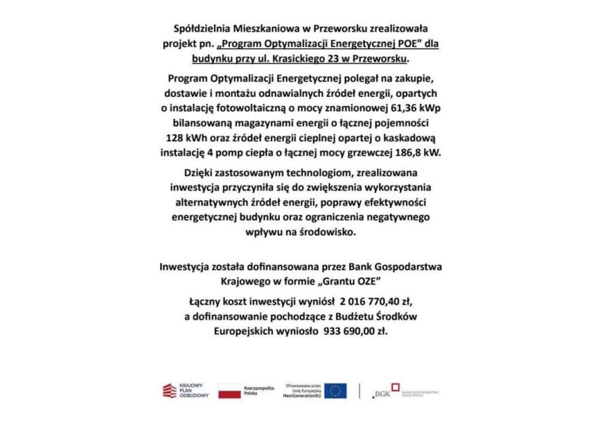 „Program Optymalizacji Energetycznej POE”